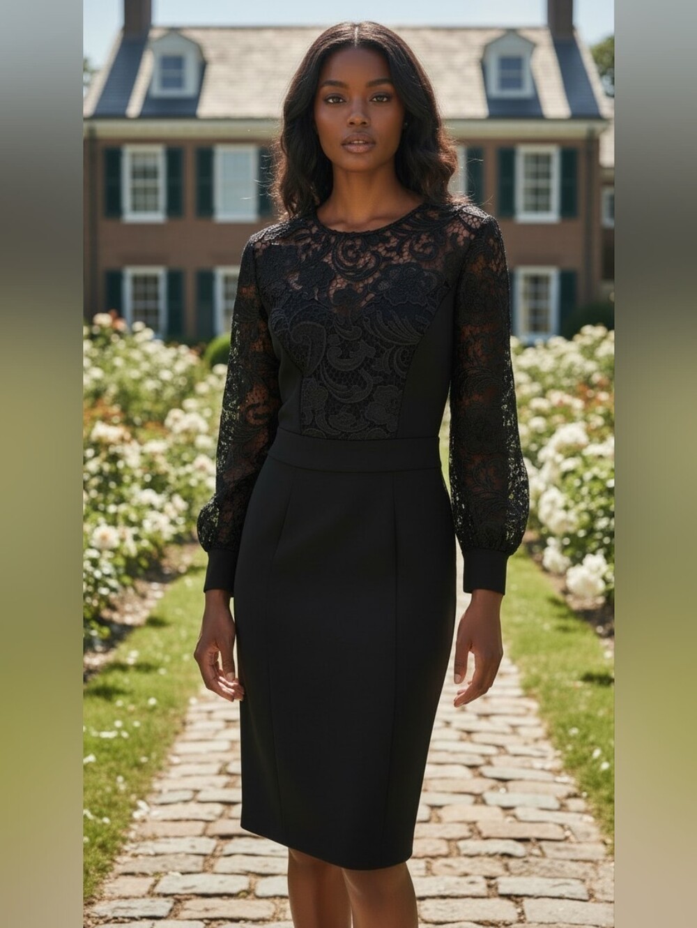 Eva Mendes NY&C Hollywood Loyalty Black Lace Sleeve Sheath Dress Size 10 Glam